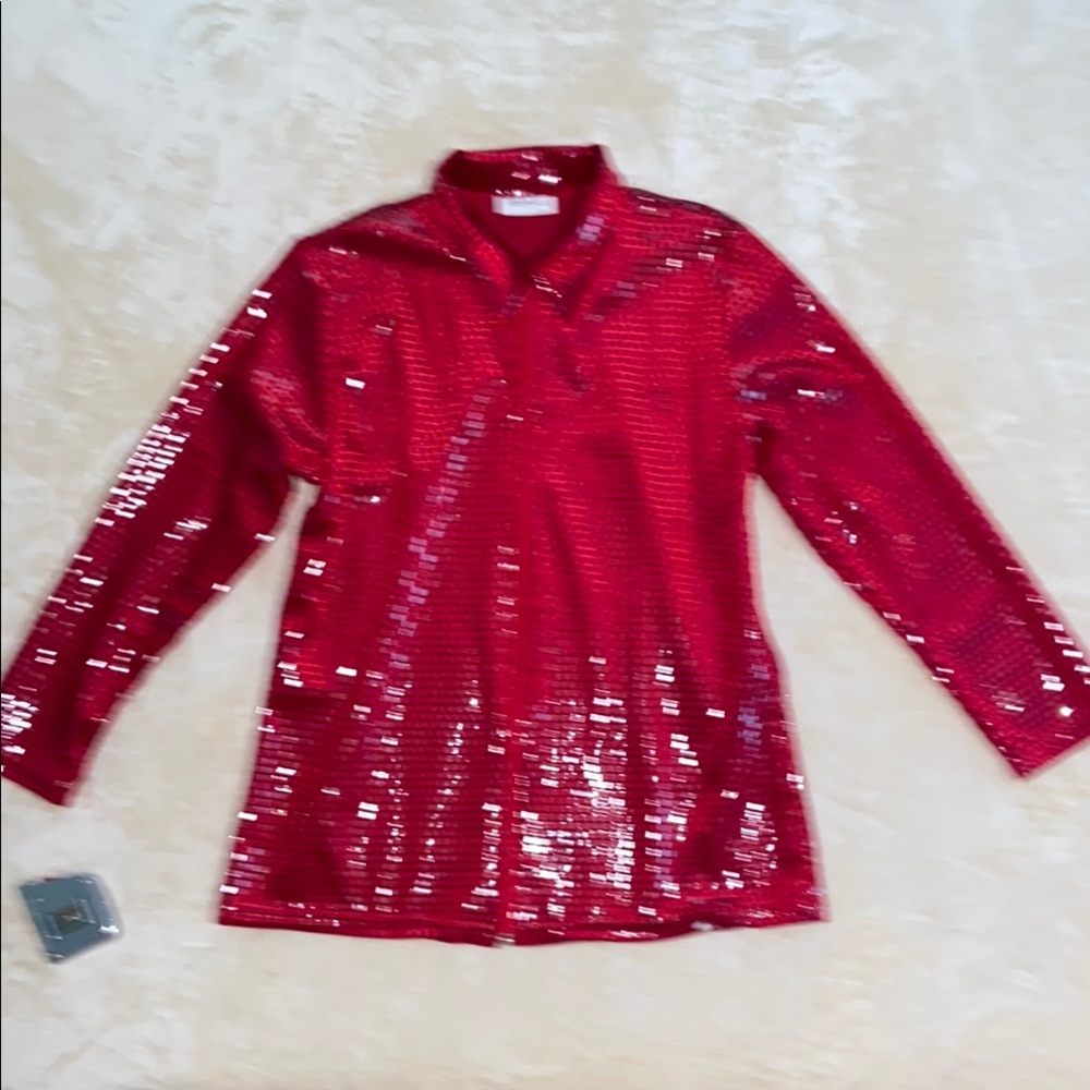 Women's Red Sequin Collared Jacket
